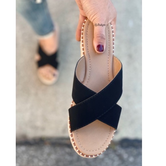 Black cross straps espadrille platform sandal - Picture 2 of 6